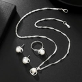 Silver-plated spiral jewelry set featuring white pearls including necklace, earrings and ring - Silver Artificial Pearl 3-Piece Jewelry Set (ZJ15075) / Silver