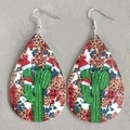 Christmas teardrop earrings with cactus in Santa hat and mixed leopard cow prints - Santa Hat Cactus Leopard (4)