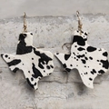 Western Texas map earrings with cowhide pattern and golden hooks on stone background - Gray Fur Texture (4)