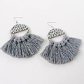 Bohemian fan-shaped earrings with leopard print and grey tassel fringe on white background - Gray (3)