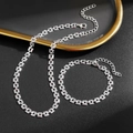 Silver geometric link jewelry set featuring adjustable necklace and bracelet in minimalist style - Silver Geometric Chain Set (ZJ15953)