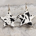 Pendientes de estrella estilo western con estampado de vaca sobre fondo de piedra natural - Estampado Vaca Negro Blanco (4)