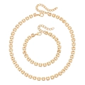 Chunky gold-plated rectangular link chain necklace and bracelet set with lobster clasp - Gold Rectangular Ring Chain 2-Piece Set (ZJ15952)