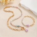 Gold-plated jewelry set featuring colorful marble beads and baroque pearl pendants - Baroque Pearl Multicolor Bead Jewelry Set (ZJ15956)