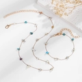 Gold-plated jewelry set with colorful natural stone chips and adjustable lobster clasps - Gold Chain Multicolor Stone Chip Set (ZJ15954)