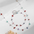Silver-plated jewelry set featuring colorful irregular stones with necklace and bracelet - Silver Chain Multicolor Stone Chip Set (ZJ15955)