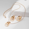 Gold-plated bridal jewelry set featuring a triple-hoop pendant necklace and earrings - Gold Snake Bone Chain Ring Set (ZJ15951)