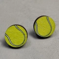 Handcrafted wooden tennis ball stud earrings with vibrant neon yellow finish for sports fans - Tennis Ball Style (8)