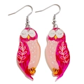 Cute pink owl drop earrings made of acrylic for Valentine's Day party and daily wear - Owl Shape / Pink & Yellow