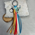 Bohemian colorful fringe keychain featuring a turquoise bull head and sparkling rhinestones - Turquoise Texture Style (2)