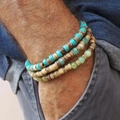 Men's bohemian multi-layer wood bead bracelets set with turquoise and jade stone beads - Sky Blue & Cream Mix Three-Piece Set (ZJ13228)