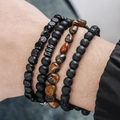 Heren armbandset van 4 stuks met tijgeroog, lavasteen en matte zwarte kralen armbanden - Vulkanisch Gesteente Tijgeroog Vierdelige Set (ZJ13665)