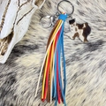 Portachiavi stile western con nappe colorate in pelle e ciondolo a forma di Texas - Stile Texture Mucca Marrone Bianco (5)