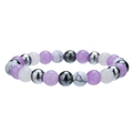 Elastisches Perlenarmband mit lila Steinen, weißem Marmor und silbernen Akzenten - Lila Weißer Türkis Stil (ZJ12911)