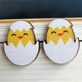 Cute wood chick hatching from eggshell stud earrings for Easter spring jewelry fashion - Hatching Chick (8)