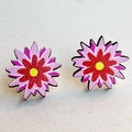 Macro shot of colorful layered floral earrings with vibrant red and pink petals - Red Sun Flower (7)