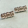 Pink glitter wood mama letter stud earrings for Mother's Day featuring a layered design - Mama Lettering Style (1)
