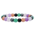 Elastisches Perlenarmband mit bunten Naturkristallen und schwarzen Onyxperlen - Amethyst Rosenquarz Mix Stil (ZJ12914)