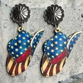 Detail of Western cowboy hat earrings with American flag pattern on wooden texture - Cowboy Hat Style (Stud)