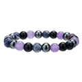 Elastisches Perlenarmband mit violetten, schwarzen, blauen und metallischen Steinen - Schwarz Lila Metallic Grau Stil (ZJ12915)