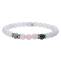 Weißes mattiertes Steinperlenarmband mit Rosenquarz und silbernen Trennelementen - Mattweißer Rosenquarz Stil (ZJ12916)