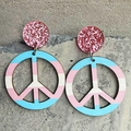 Detail showing peace sign dangle earrings with transgender flag colors and pink sequins - Transgender Peace Sign Style (6)