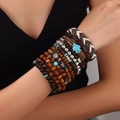 Bohemian multi-layer wooden bead bracelet set with turquoise turtle and woven cords - Turtle Tree of Life Ethnic Style (ZJ13451)