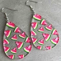 Detail of teardrop acrylic earrings featuring vibrant watermelon slices for summer - Watermelon Slice