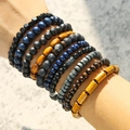 Stackable layered beaded bracelet set for men featuring blue turquoise and wood beads - Volcanic Rock Multi-Material Nine-Piece Set (ZJ13316)
