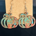 Detail of colorful pumpkin earrings with artistic paint finish on brown craft card - Pumpkin Style (5040431684425)