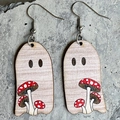 Orecchini a forma di fantasma in legno con stampa a fungo per Halloween e feste - Stile Fantasma Fungo a Pois Rossi (3)