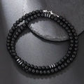 Double-layer black onyx beaded necklace with silver spacers and lobster clasp - Black Agate Double Layer Silver Spacer Style (ZJ10559)