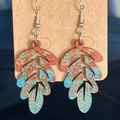 Vintage hollow leaf drop earrings with colorful textured print on kraft display card - Feather Leaf Style (5040431684427)