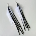 Bohemian long tassel earrings with white natural feathers and black leather cords - White (Black Cord)
