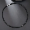 Matte black agate bead necklace for men featuring silver spacers and lobster clasp - Matte Black Bead Silver Washer Decoration Style (ZJ10560)