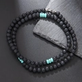 Bohemian long necklace with black lava stone and turquoise beads for men - Black Lava Stone with Turquoise Disc Style (ZJ10561)