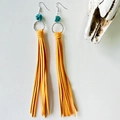 Bohemian Western style long fringe earrings with turquoise beads and yellow suede tassels - Yellow