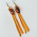 Bohemian feather earrings with yellow suede tassels and retro bronze hooks in ethnic style - Bright yellow