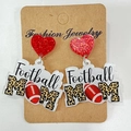 Acrylic football mom earrings featuring red glitter hearts and leopard print patterns - Football Mom Leopard Style (2)