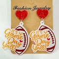 Acrylic football heart earrings with Game Day text on cardstock for sports fans - Game Day Yall Football Style (1)