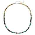 Collana da spiaggia uomo con legno di cocco, perle di malachite e acciaio inossidabile - Stile Disco Motivo Pavone (ZJ13046)