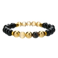 Elastisches Natur-Achat- und Kristall-Perlenarmband mit Goldakzenten auf weißem Hintergrund - Obsidian Goldperle Stil (ZJ13077)