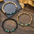 Ethnic peacock bead bracelets set with coconut shell and retro handmade stones - Malachite Texture Three-Piece Set (ZJ13079)