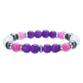 Dettaglio del bracciale con perline di pietra naturale da 8mm con ametista e granato su bianco - Stile Viola Rosa Acceso (ZJ13605)