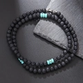 Beaded necklace with black lava stone and turquoise accents in a matte finish - Lava Rock and Turquoise Beaded Style (ZJ10561 Lava Rock)