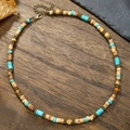 Boho-Halskette mit Kokosnuss-Holzperlen und Türkis-Steinen für einen Ethno-Look - Türkis-Patchwork-Stil (ZJ13083)
