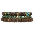 Set di 3 braccialetti etnici con perle in legno naturale e pietre turchesi africane - Stile Legno Pietra Marrone Verde a Tre Strati (ZJ15684)
