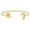 Gold stainless steel open bracelet with zircon baby hand and footprints design - Gold