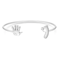 Adjustable stainless steel open bangle with zircon-studded hand and footprint charms - Steel