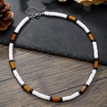 Surfer bead necklace with coconut shell, wood beads and stainless steel lobster clasp - 白色棕色拼接款式(ZJ13274)